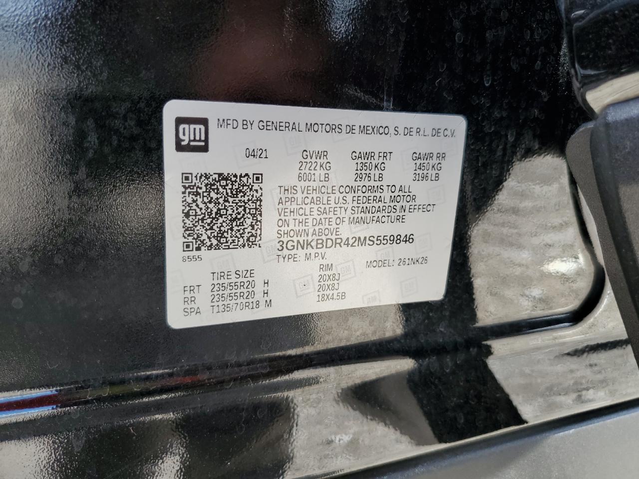 2021 Chevrolet Blazer 3Lt VIN: 3GNKBDR42MS559846 Lot: 68963765