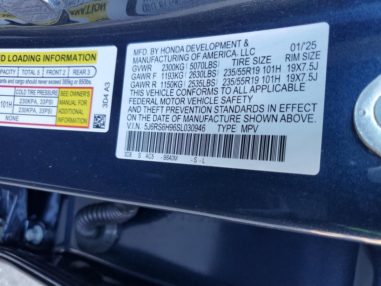 2025 Honda Cr-V Sport Touring VIN: 5J6RS6H96SL030946 Lot: 69978145
