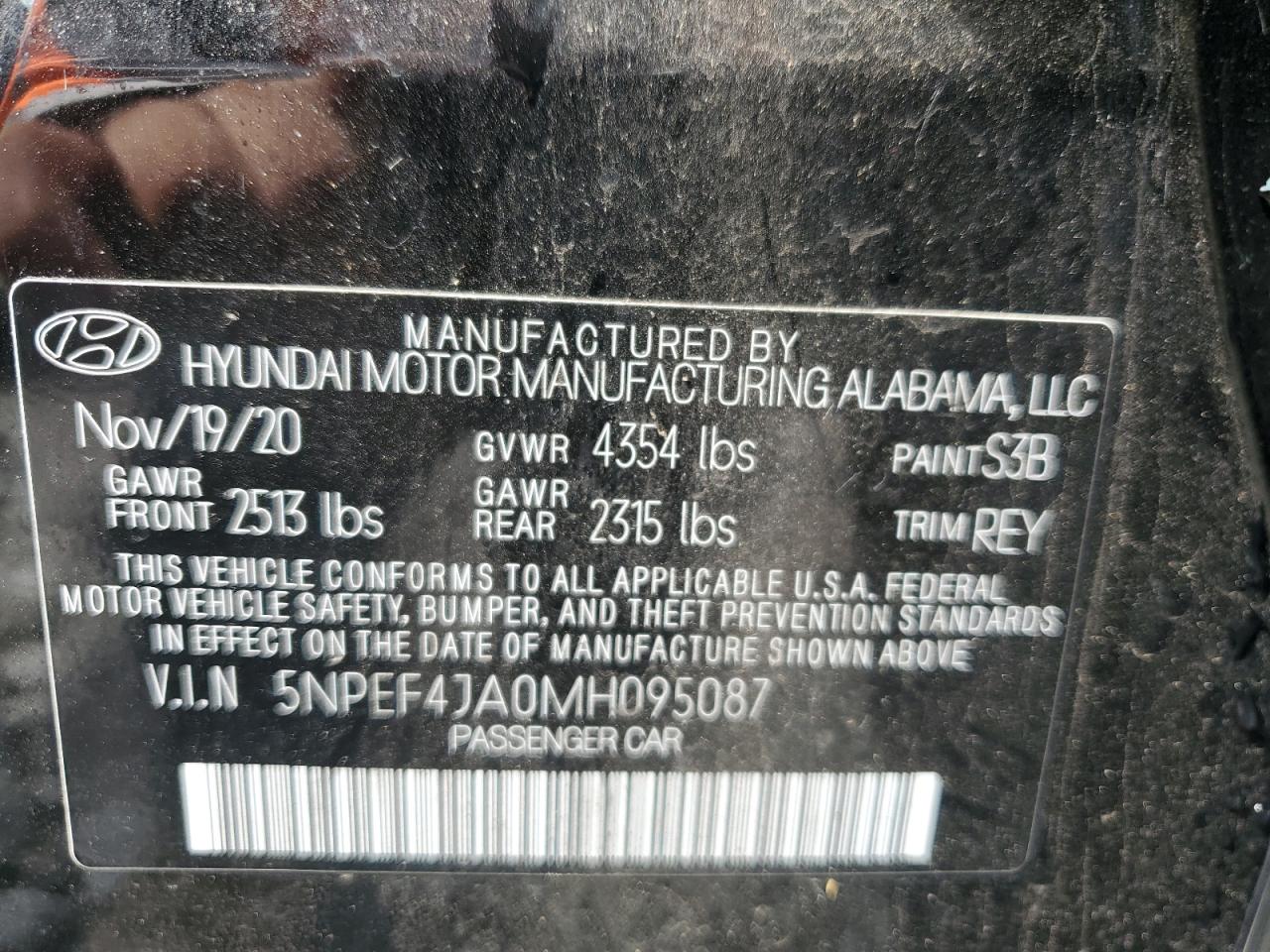 2021 Hyundai Sonata Sel VIN: 5NPEF4JA0MH095087 Lot: 68883045