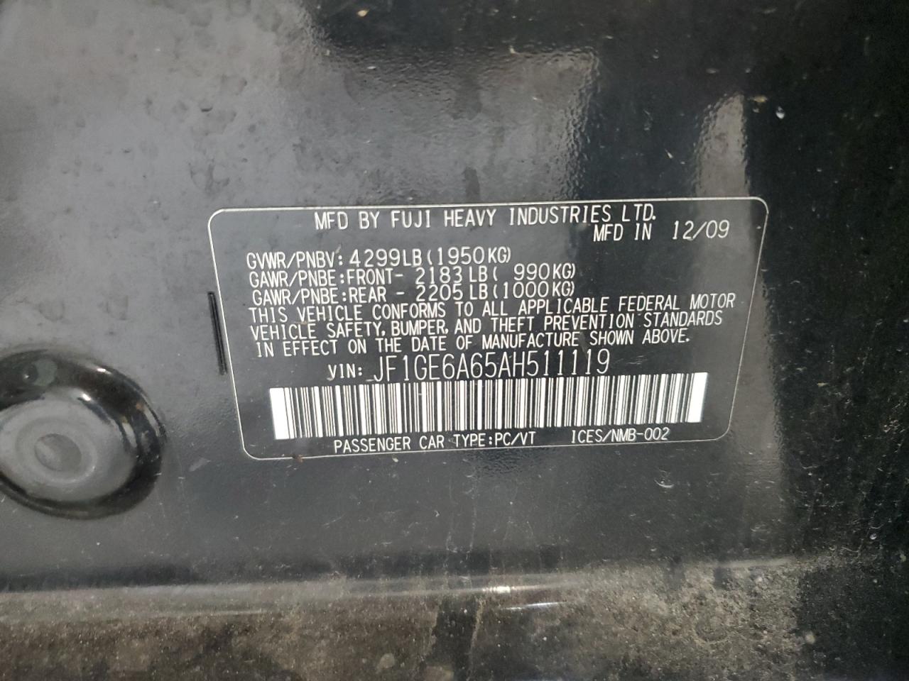 2010 Subaru Impreza 2.5I VIN: JF1GE6A65AH511119 Lot: 70487925