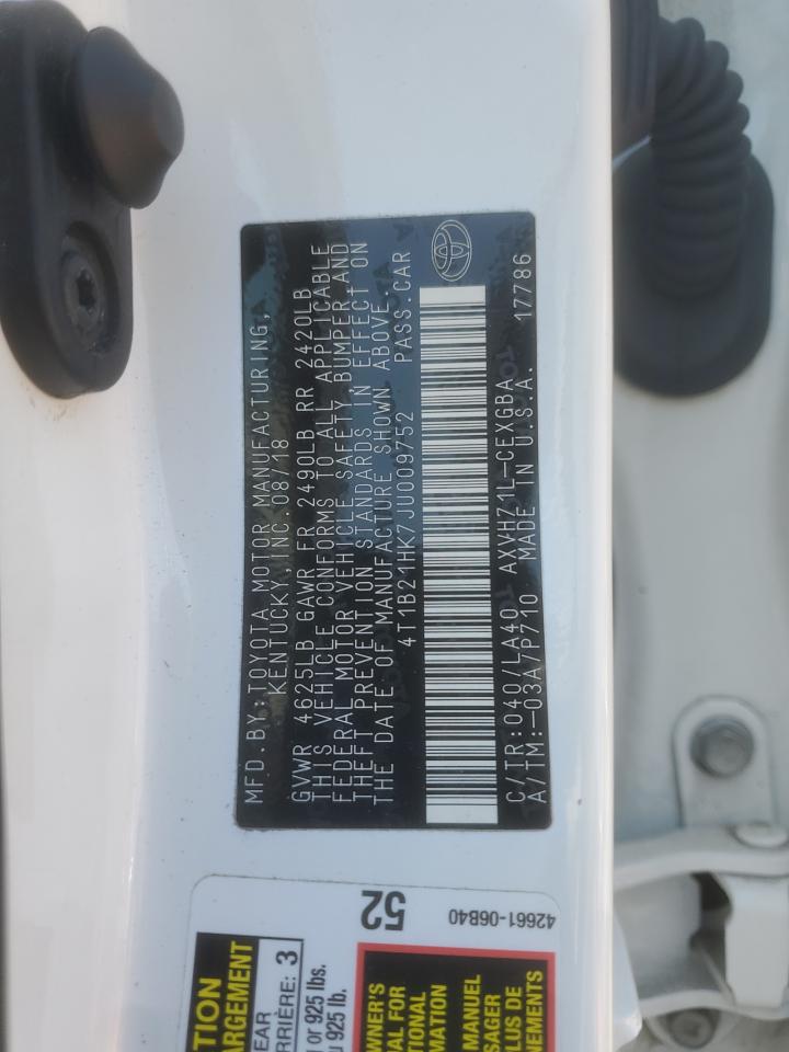 2018 Toyota Camry Hybrid VIN: 4T1B21HK7JU009752 Lot: 69888975