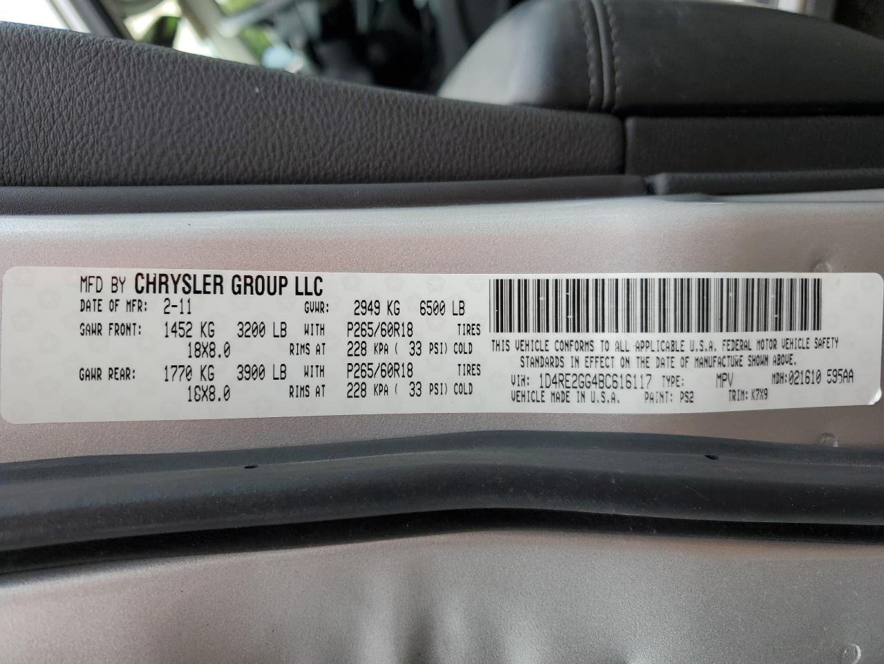 2011 Dodge Durango Express VIN: 1D4RE2GG4BC616117 Lot: 66283115