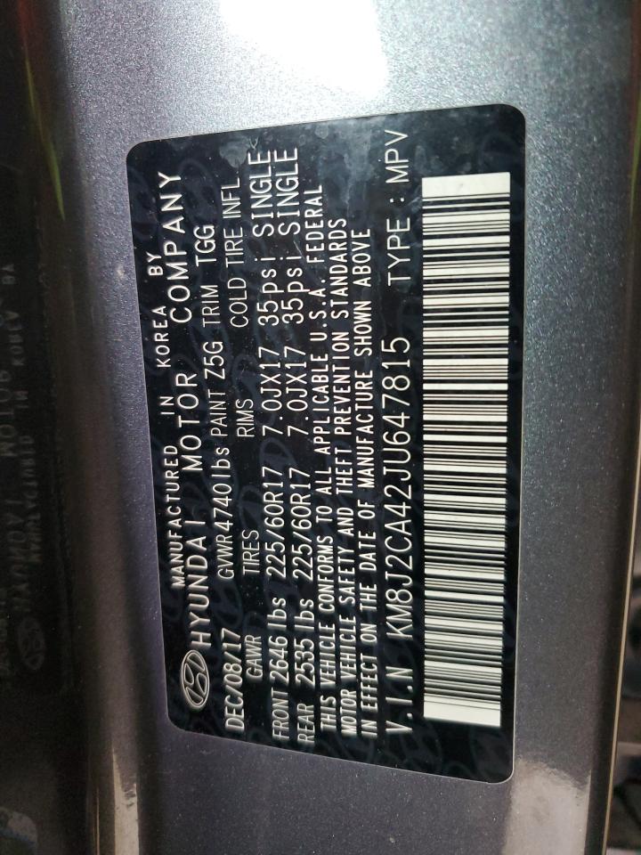 2018 Hyundai Tucson Se VIN: KM8J2CA42JU647815 Lot: 69262955