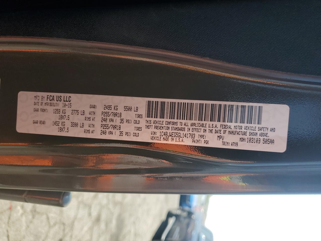 2016 Jeep Wrangler Unlimited Sahara VIN: 1C4BJWEG5GL141783 Lot: 67101985