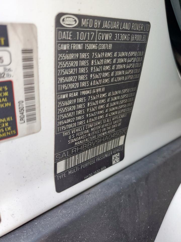 2017 Land Rover Discovery Hse Luxury VIN: SALRHBBV9HA045070 Lot: 67790765