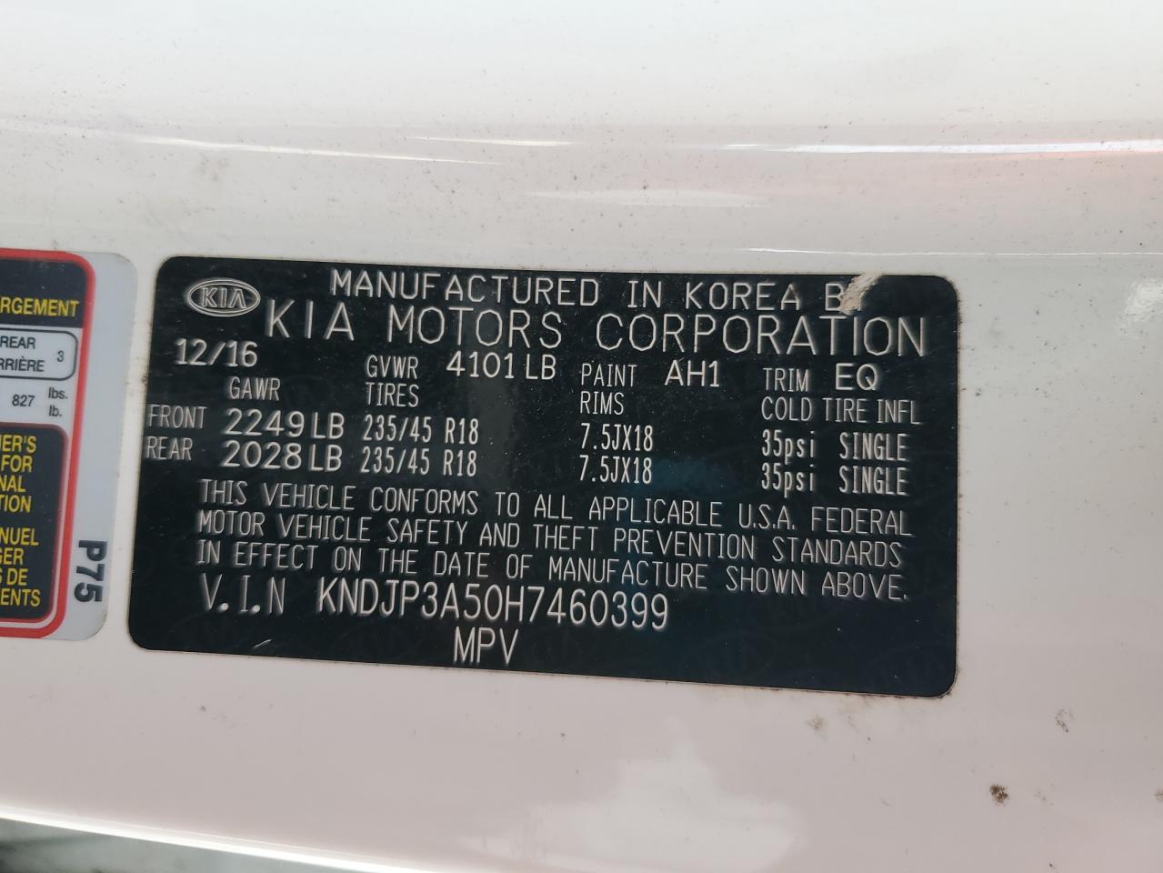 2017 Kia Soul + VIN: KNDJP3A50H7460399 Lot: 67609155