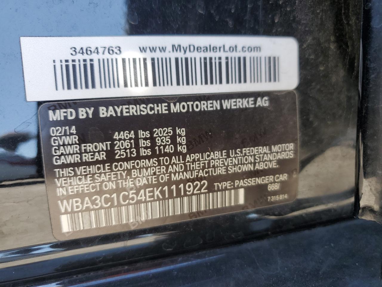 2014 BMW 328 I Sulev VIN: WBA3C1C54EK111922 Lot: 70462045