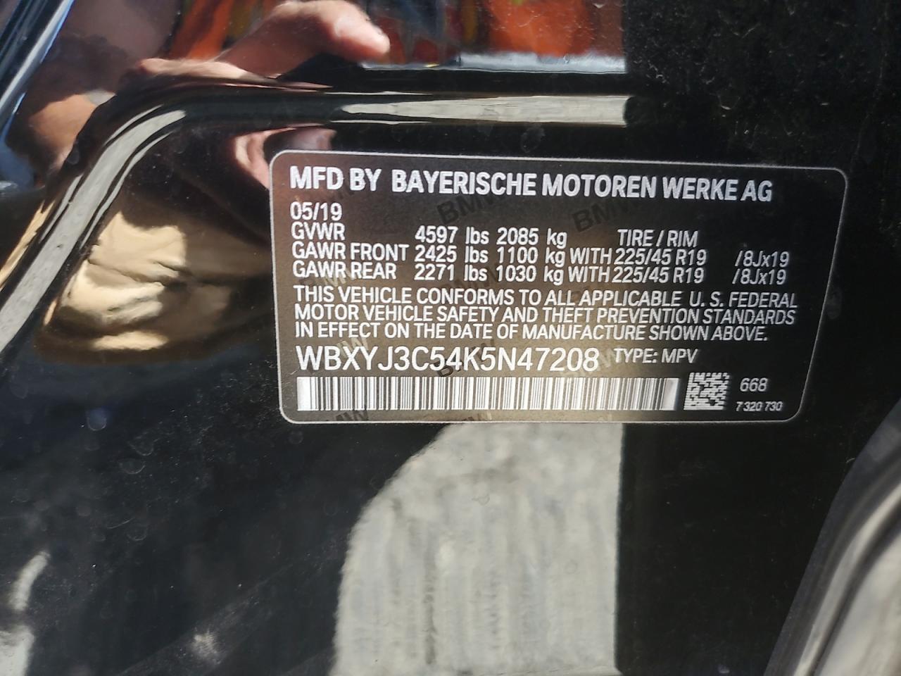 2019 BMW X2 Sdrive28I VIN: WBXYJ3C54K5N47208 Lot: 68490475