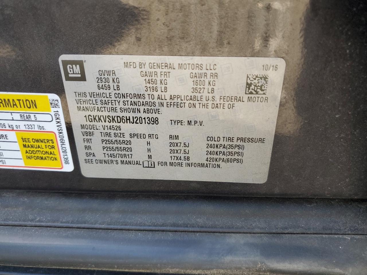 2017 GMC Acadia Limited Slt-2 VIN: 1GKKVSKD6HJ201398 Lot: 70765955