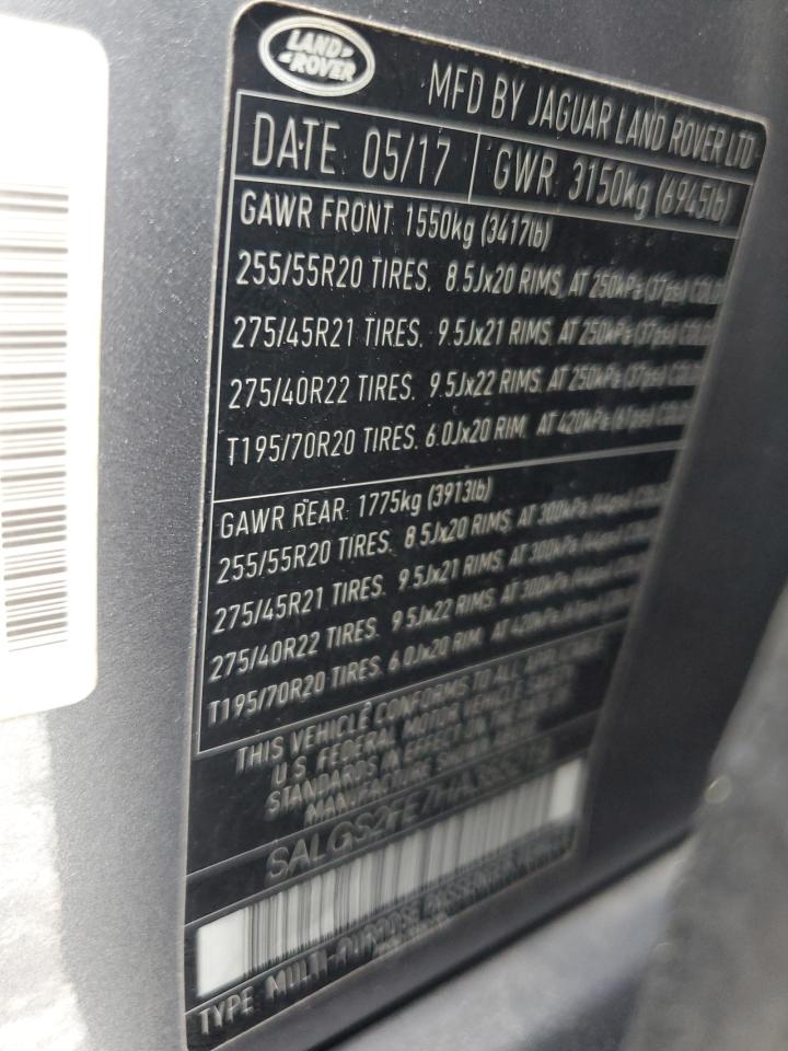 2017 Land Rover Range Rover Supercharged VIN: SALGS2FE7HA355219 Lot: 69819065