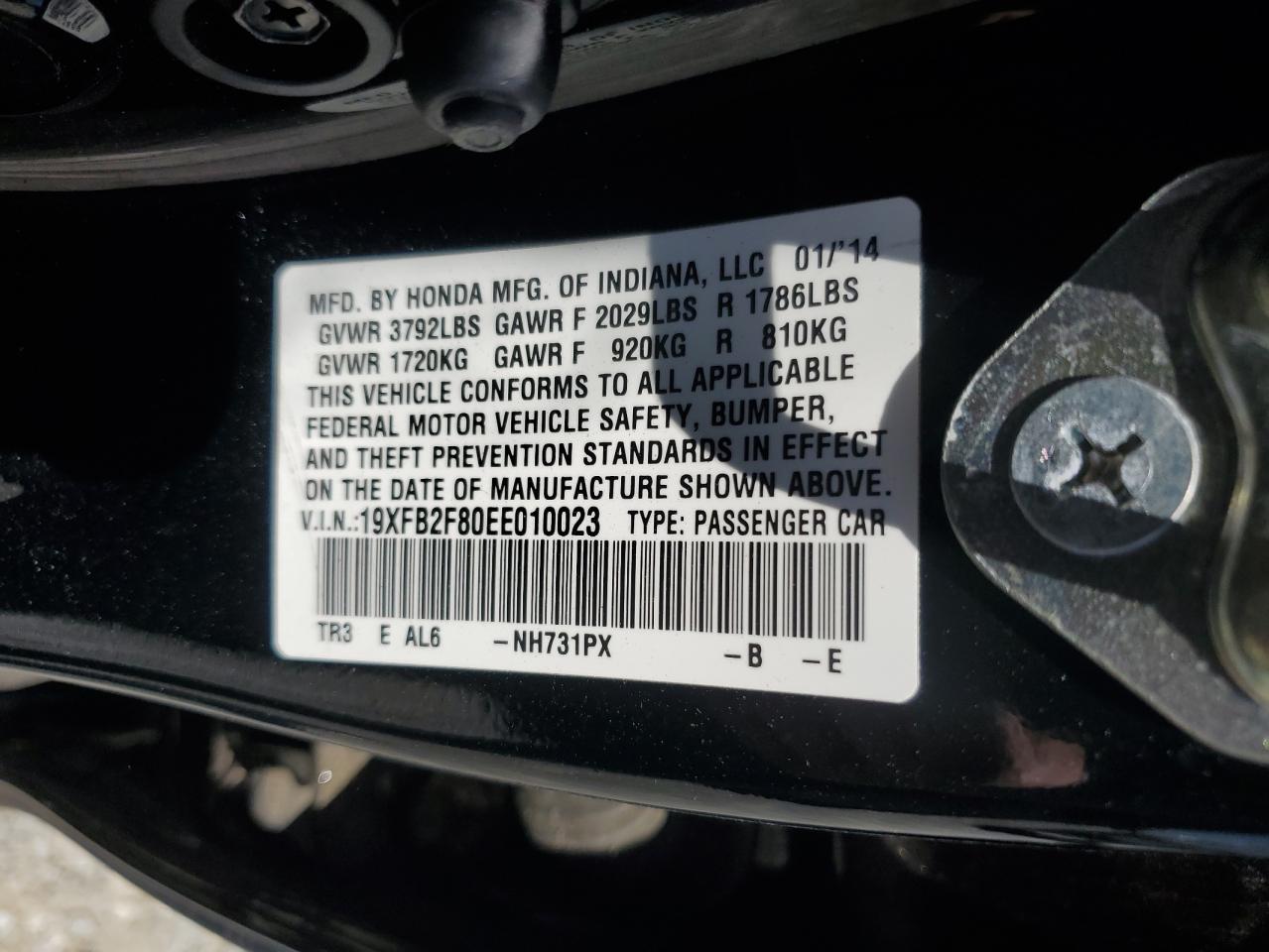 2014 Honda Civic Ex VIN: 19XFB2F80EE010023 Lot: 70538635