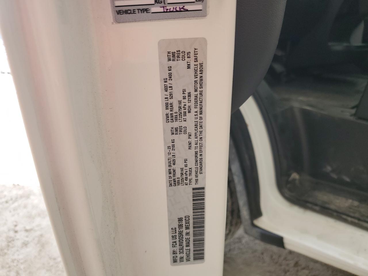 2024 Ram Promaster 2500 2500 High VIN: 3C6LRVDG5RE106186 Lot: 70260955