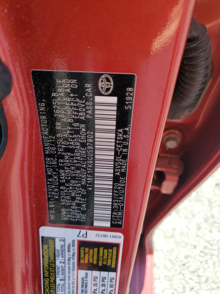 2012 Toyota Camry Base VIN: 4T1BF1FK6CU597802 Lot: 70101495