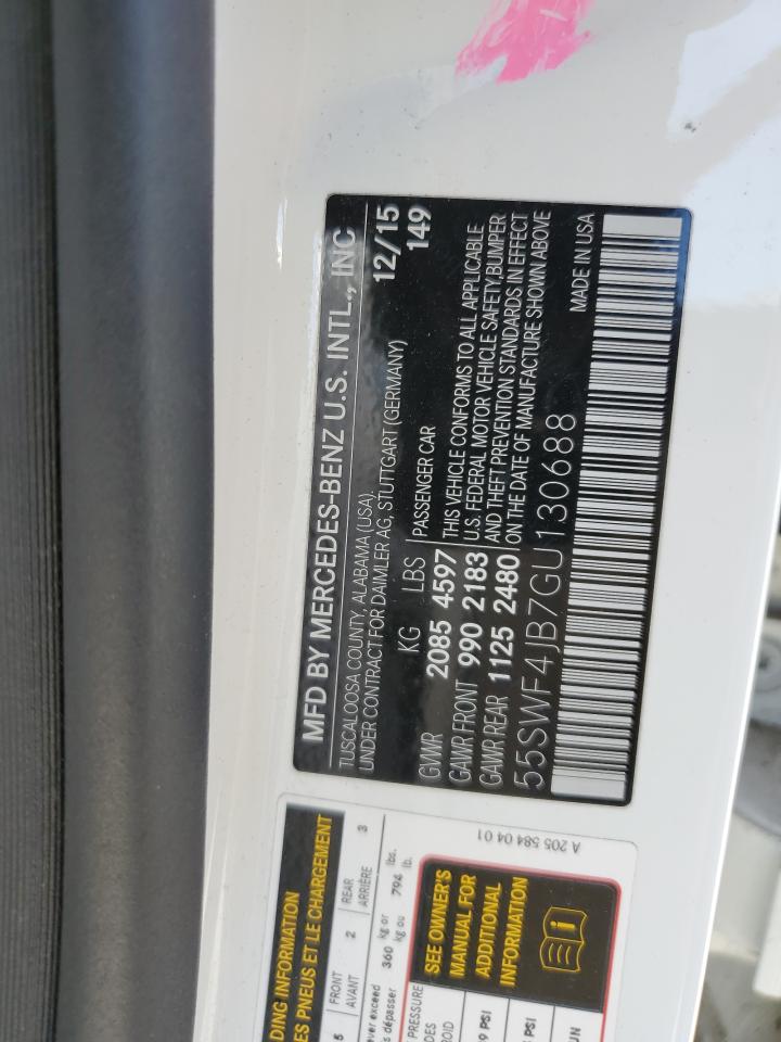 2016 Mercedes-Benz C 300 VIN: 55SWF4JB7GU130688 Lot: 70233295