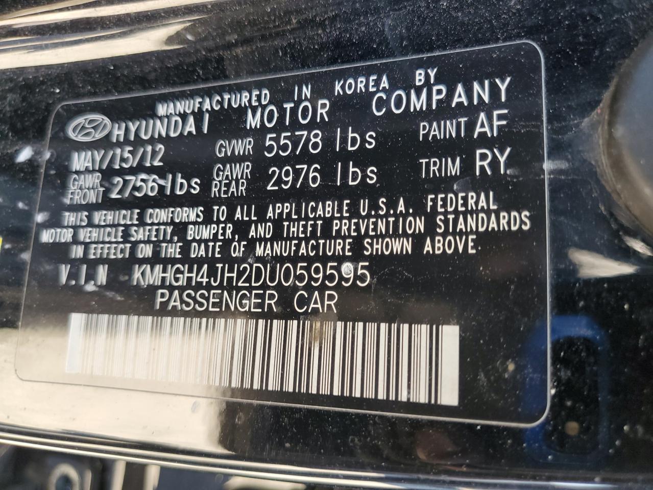 2013 Hyundai Equus Signature VIN: KMHGH4JH2DU059595 Lot: 68335295