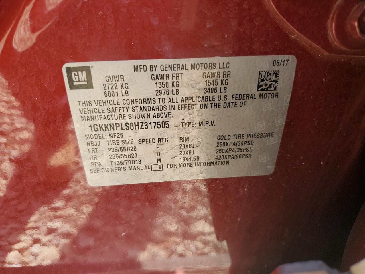 2017 GMC Acadia Denali VIN: 1GKKNPLS8HZ317505 Lot: 68254235