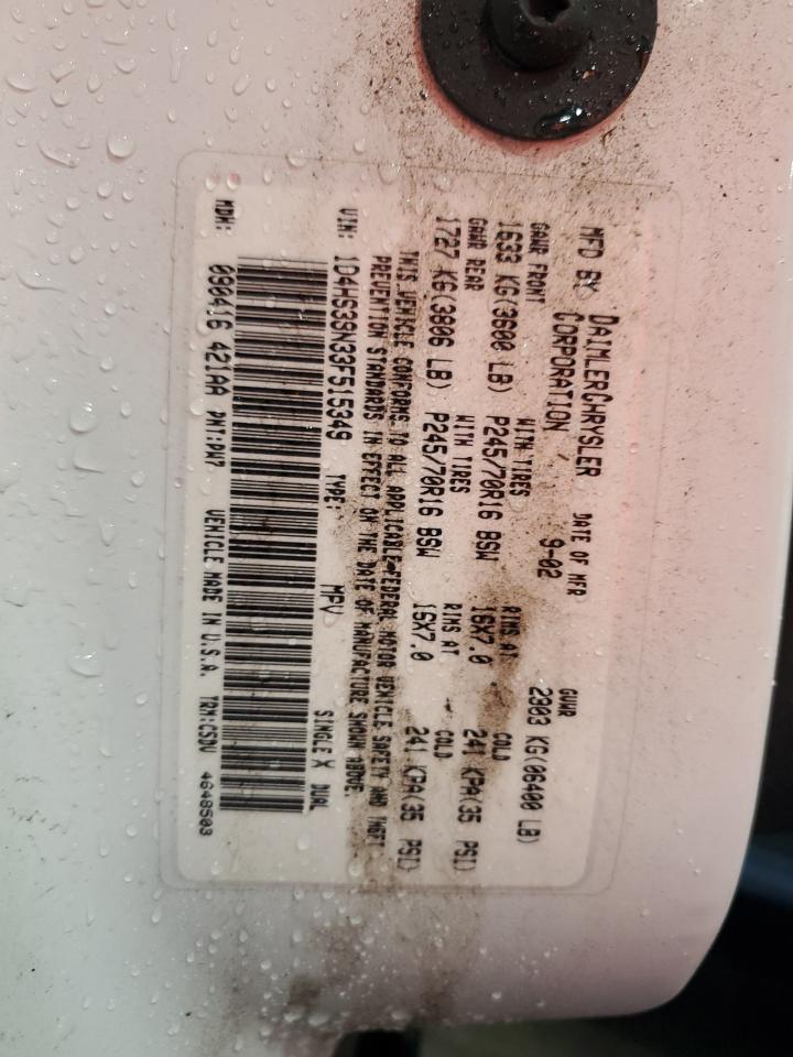 2003 Dodge Durango Sport VIN: 1D4HS38N33F515349 Lot: 70510585