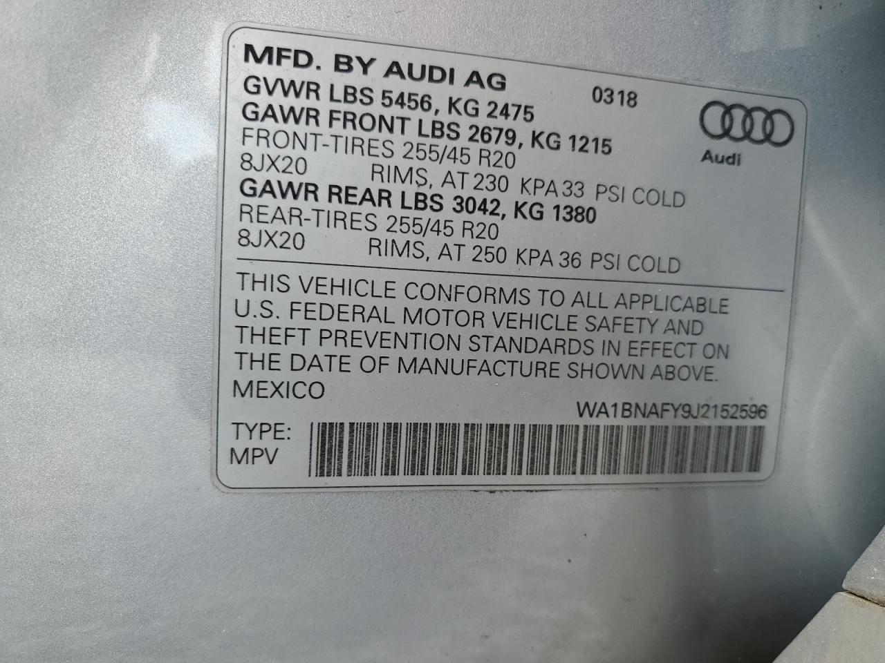 2018 Audi Q5 Premium Plus VIN: WA1BNAFY9J2152596 Lot: 68933535