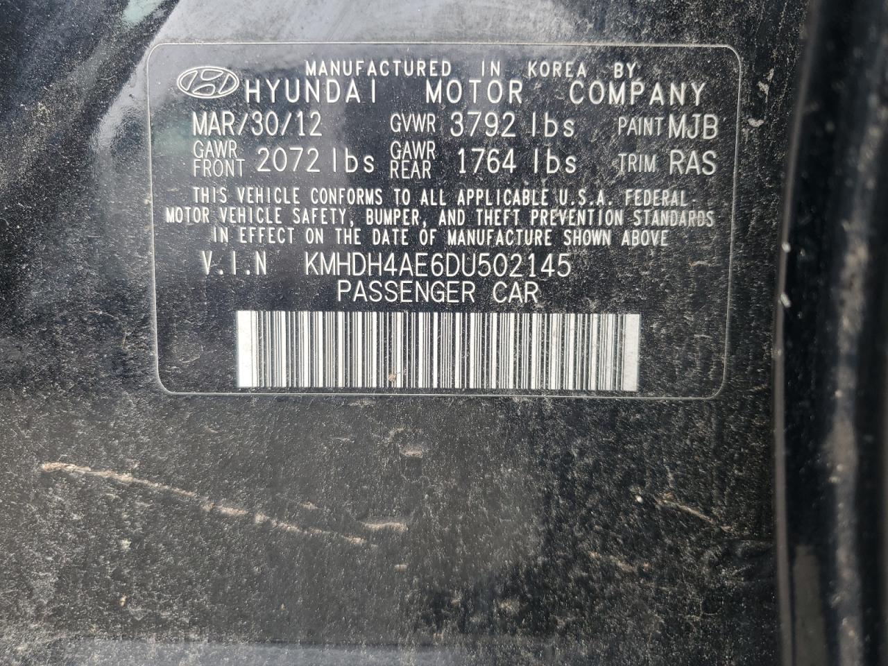 2013 Hyundai Elantra Gls VIN: KMHDH4AE6DU502145 Lot: 67103135