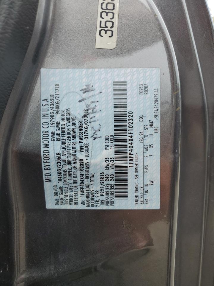 2004 Ford Mustang VIN: 1FAFP404X4F102320 Lot: 69844875