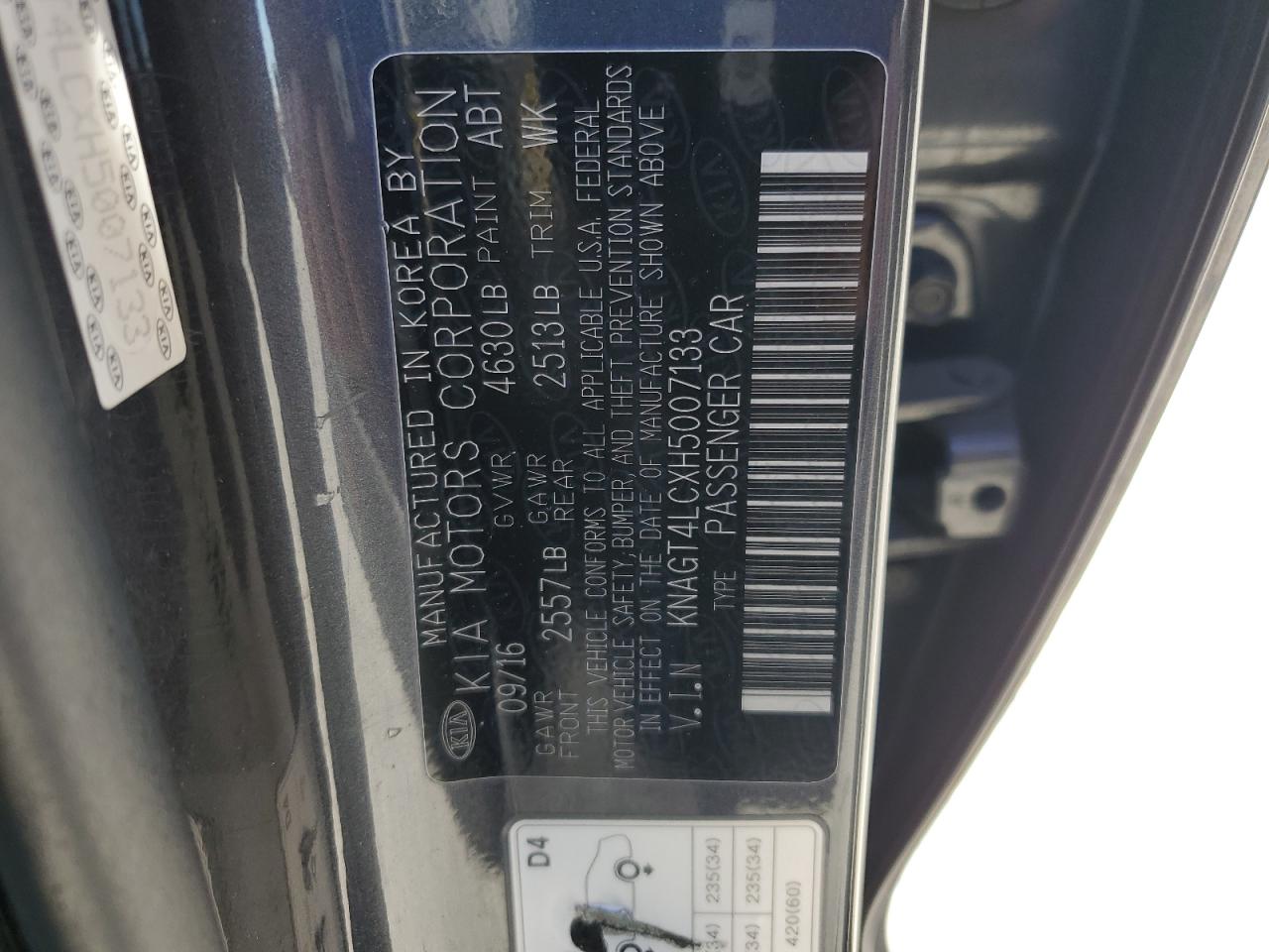 2017 Kia Optima Hybrid VIN: KNAGT4LCXH5007133 Lot: 69591915