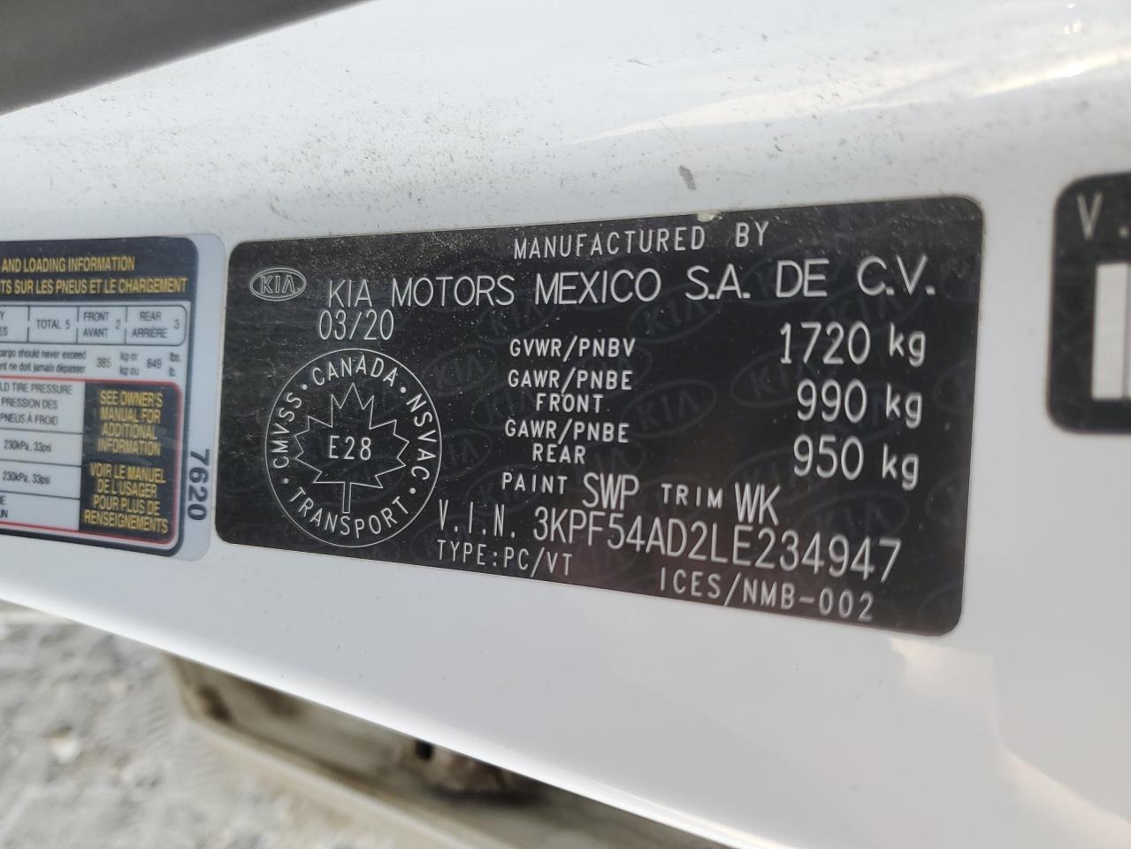 2020 Kia Forte Ex VIN: 3KPF54AD2LE234947 Lot: 69999005