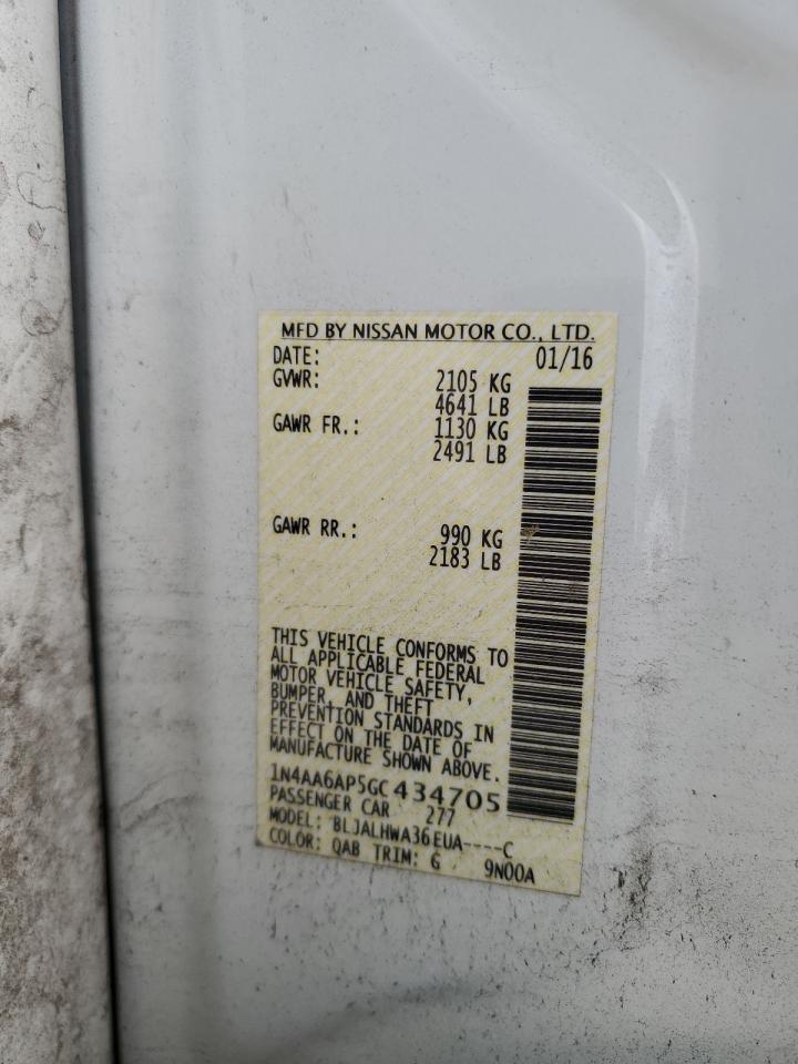 2016 Nissan Maxima 3.5S VIN: 1N4AA6AP5GC434705 Lot: 68503465