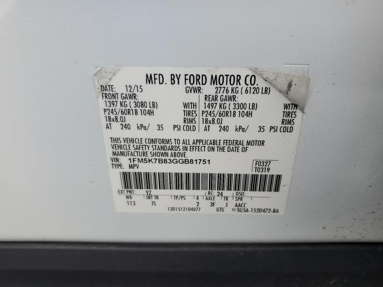 2016 Ford Explorer VIN: 1FM5K7B83GGB81751 Lot: 68677135