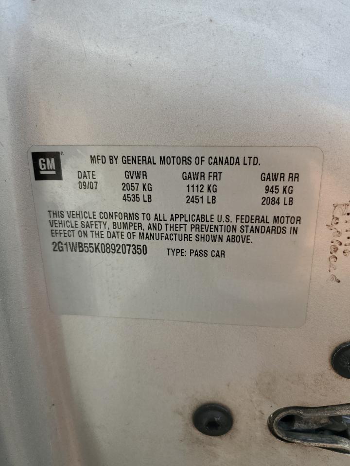 2008 Chevrolet Impala Ls VIN: 2G1WB55K089207350 Lot: 63740185