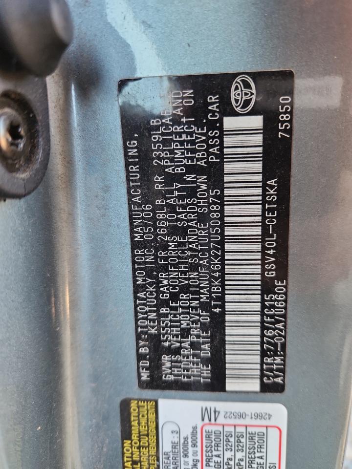 2007 Toyota Camry Le VIN: 4T1BK46K27U508875 Lot: 70219915