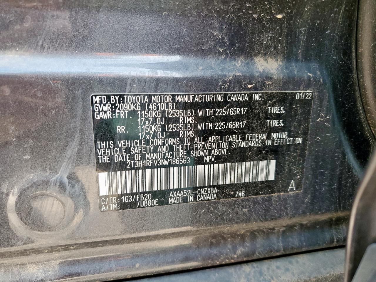 2022 Toyota Rav4 Le VIN: 2T3H1RFV3NW186563 Lot: 68838425
