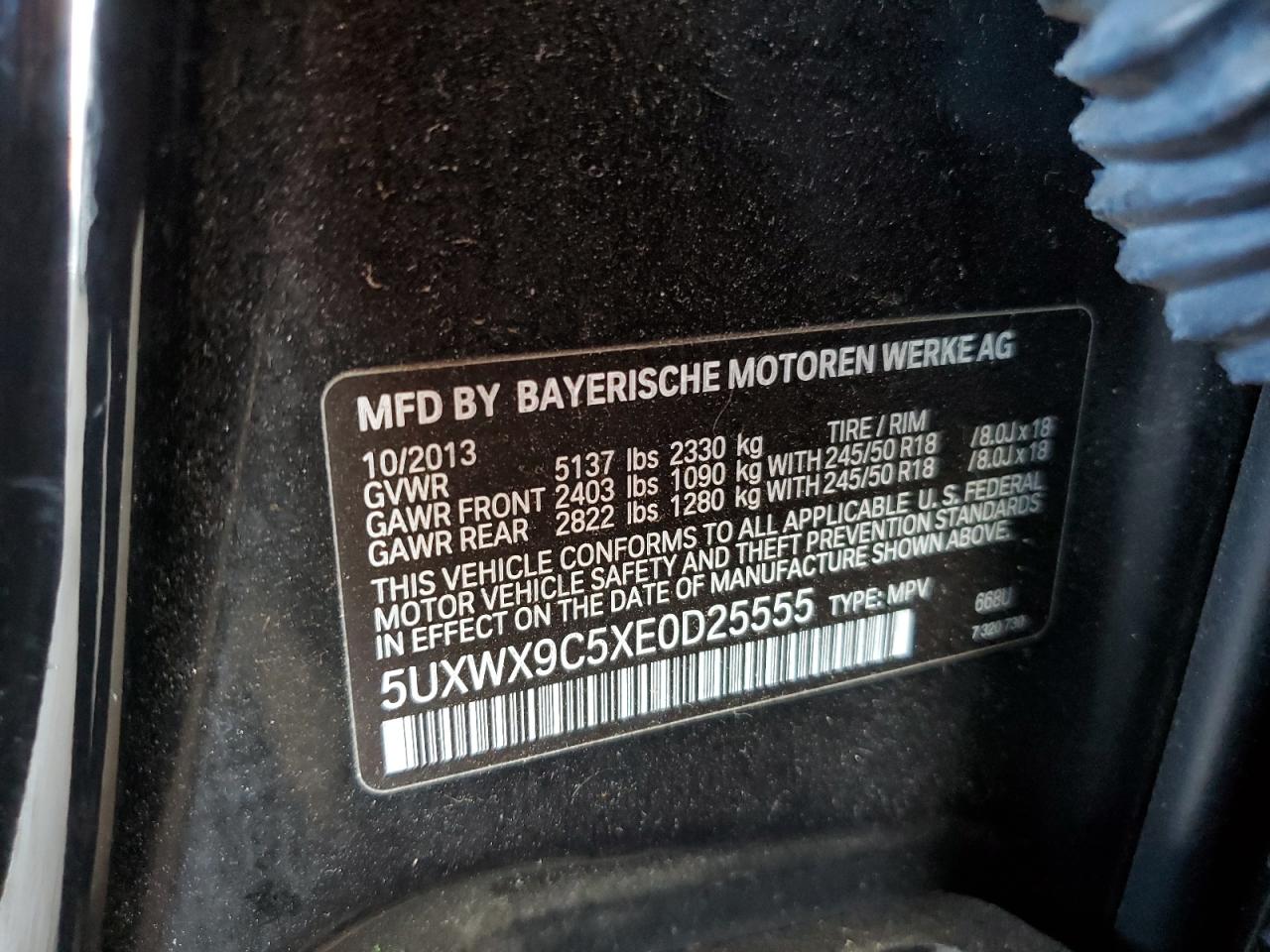 2014 BMW X3 xDrive28I VIN: 5UXWX9C5XE0D25555 Lot: 67648075