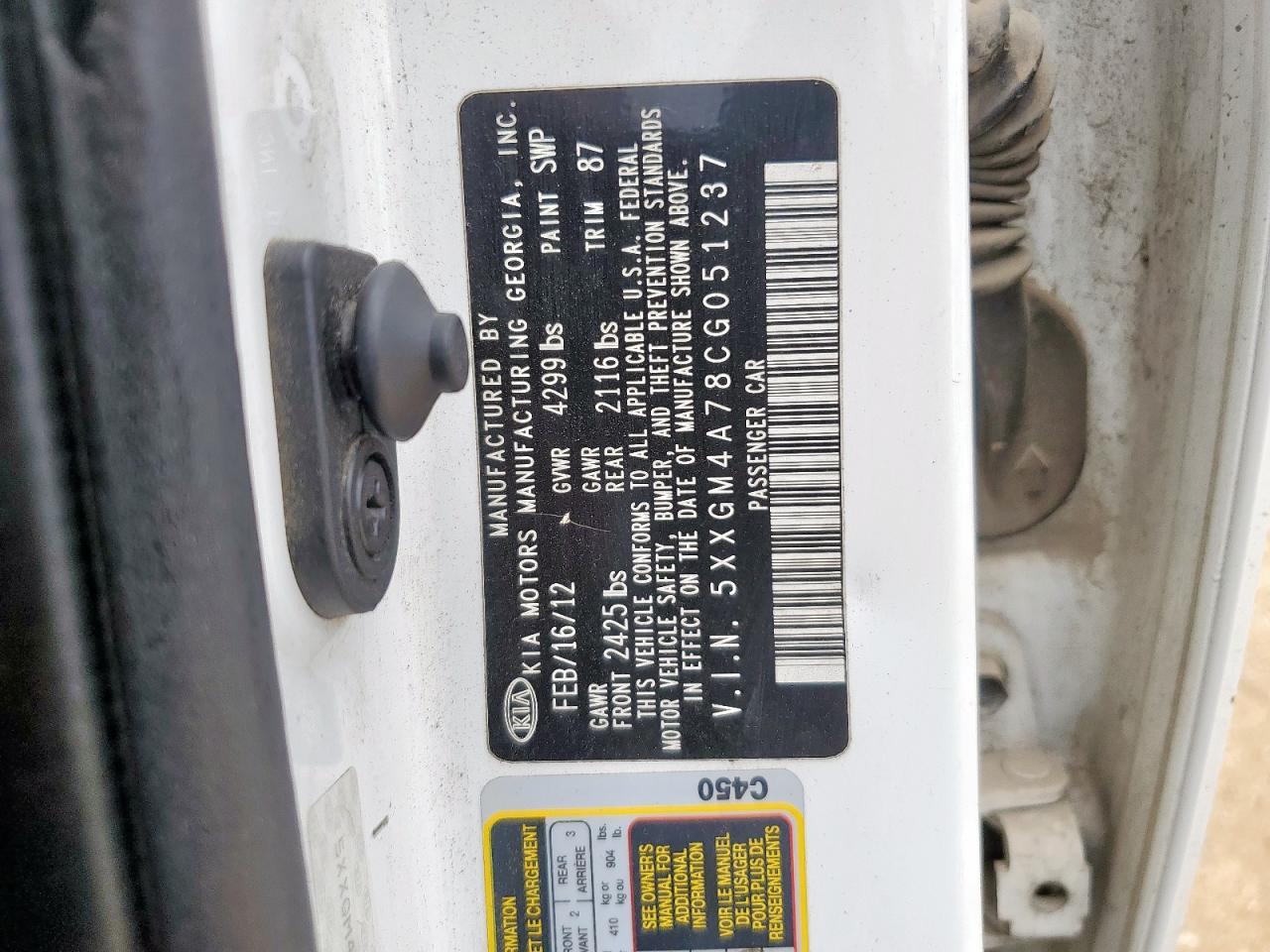 2012 Kia Optima Lx VIN: 5XXGM4A78CG051237 Lot: 67551395