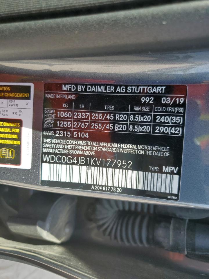 2019 Mercedes-Benz Glc 300 VIN: WDC0G4JB1KV177952 Lot: 69740285