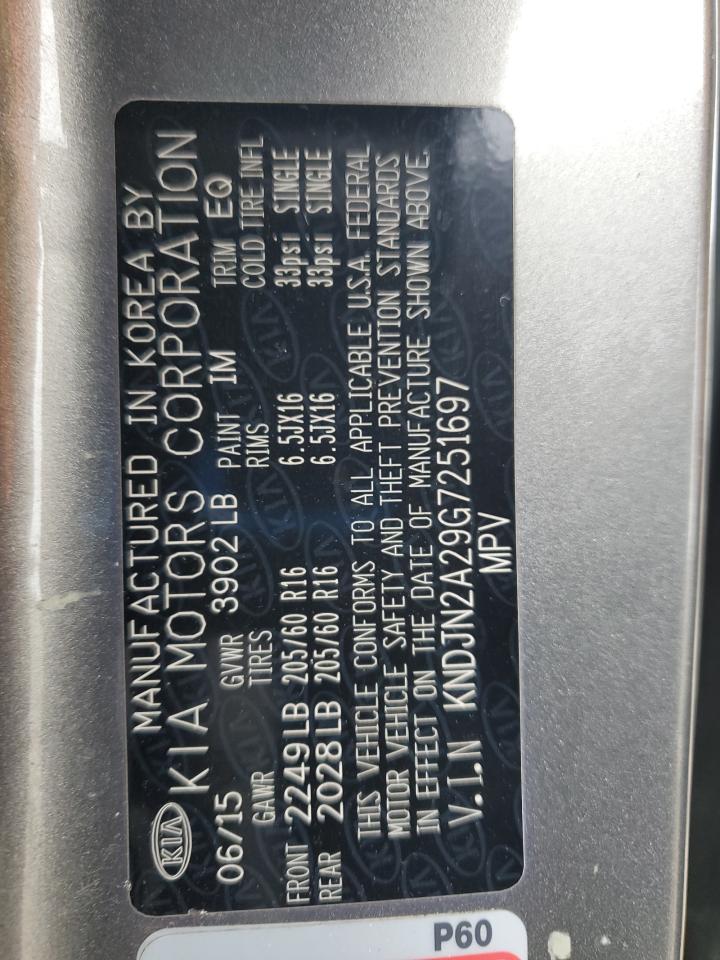 2016 Kia Soul VIN: KNDJN2A29G7251697 Lot: 69240735