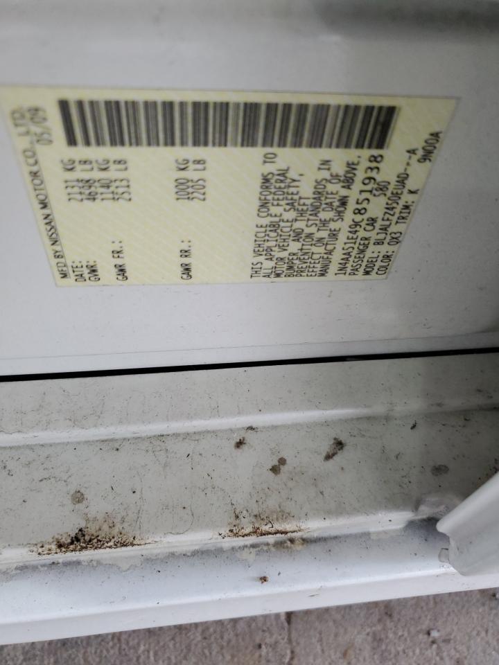 2009 Nissan Maxima S VIN: 1N4AA51E49C851938 Lot: 69308365