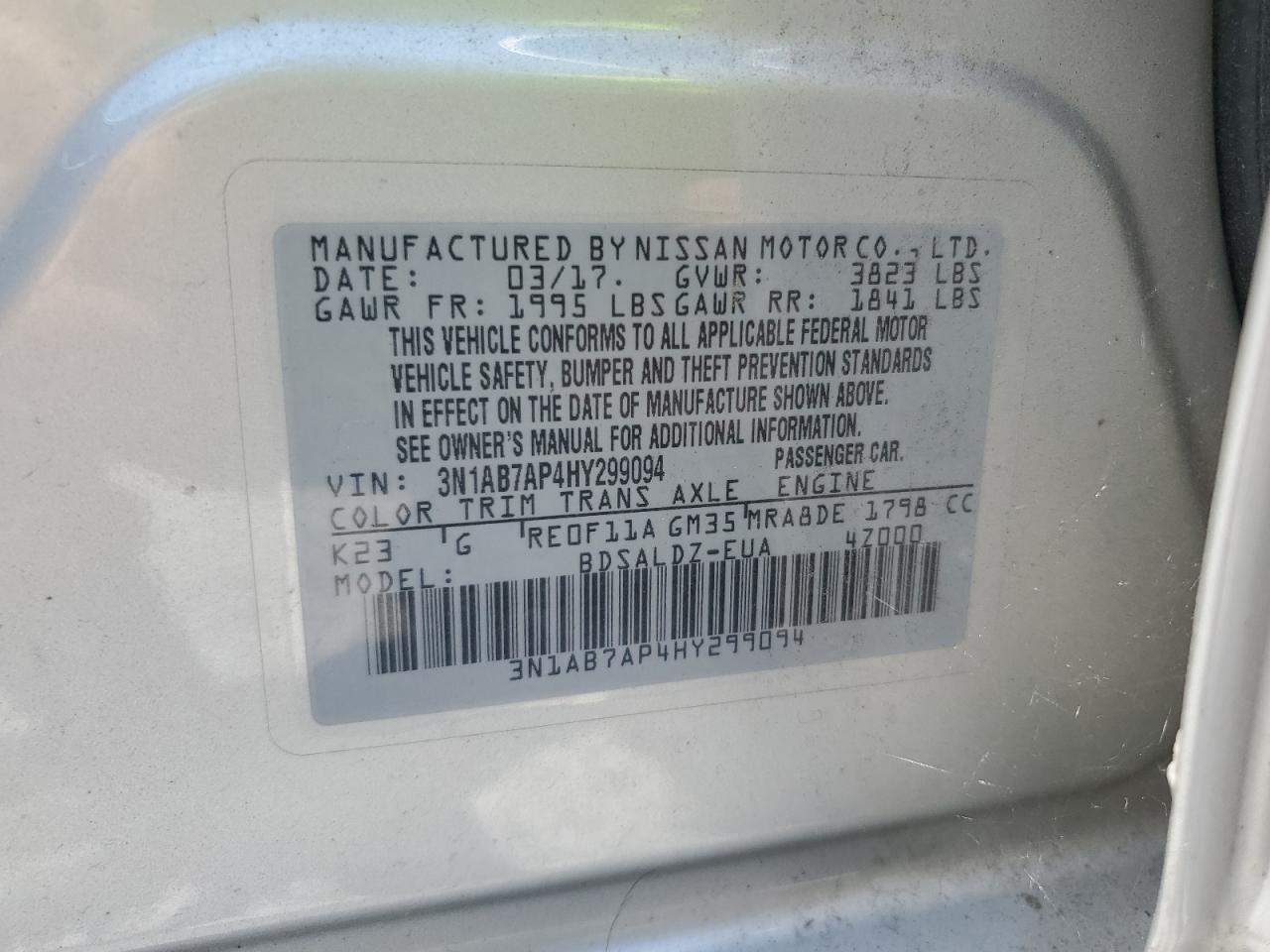 2017 Nissan Sentra S VIN: 3N1AB7AP4HY299094 Lot: 68125225