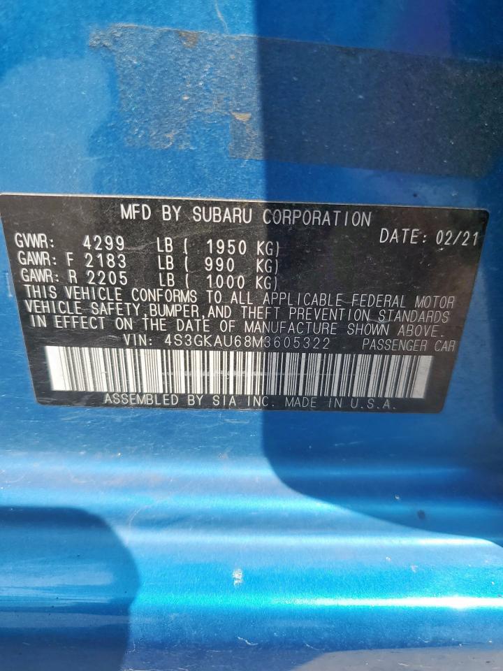 2021 Subaru Impreza Limited VIN: 4S3GKAU68M3605322 Lot: 69889175