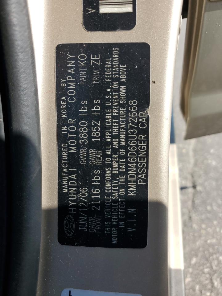 2006 Hyundai Elantra Gls VIN: KMHDN46D66U372668 Lot: 70135595