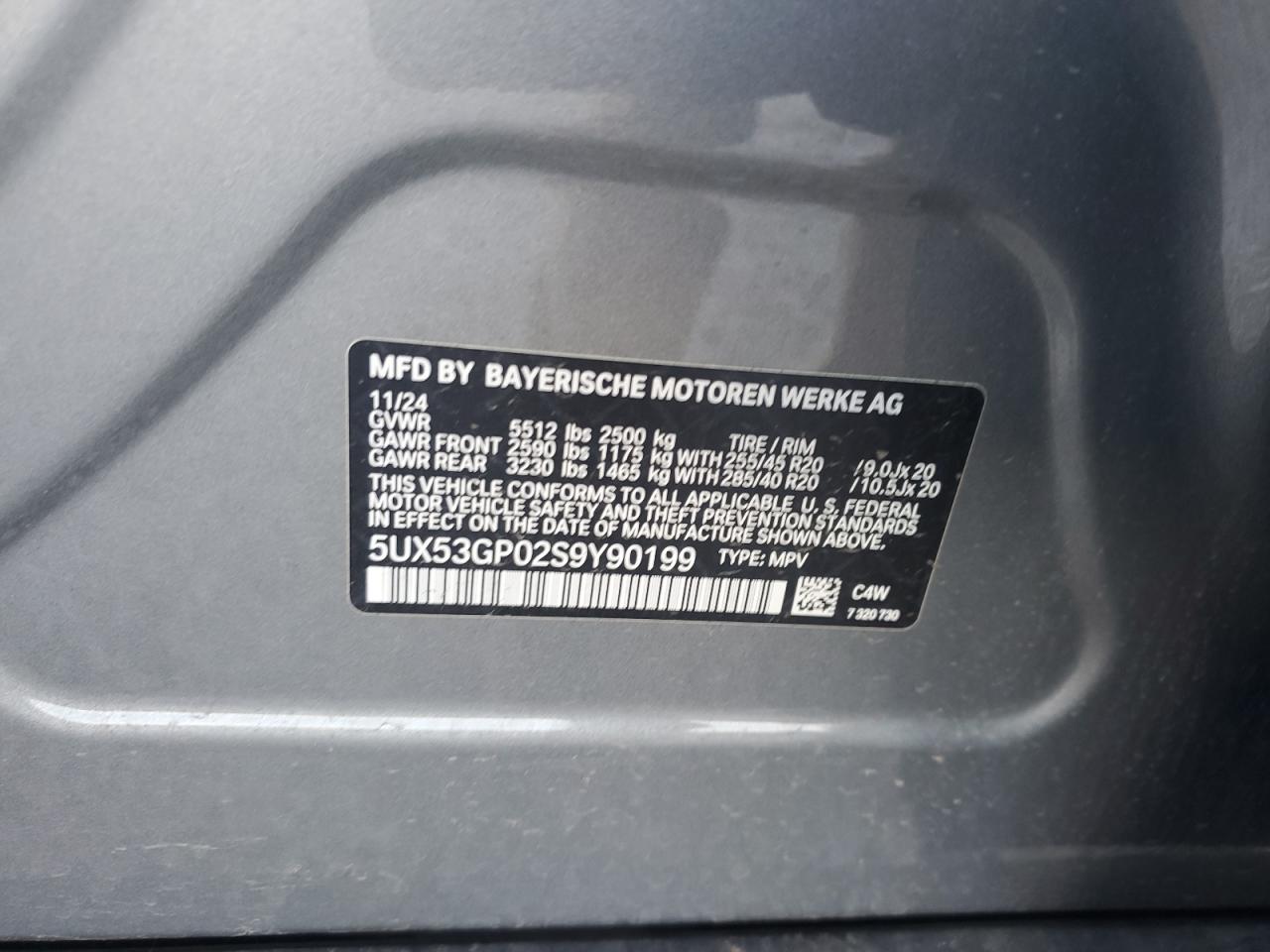 2025 BMW X3 30 xDrive VIN: 5UX53GP02S9Y90199 Lot: 70781805