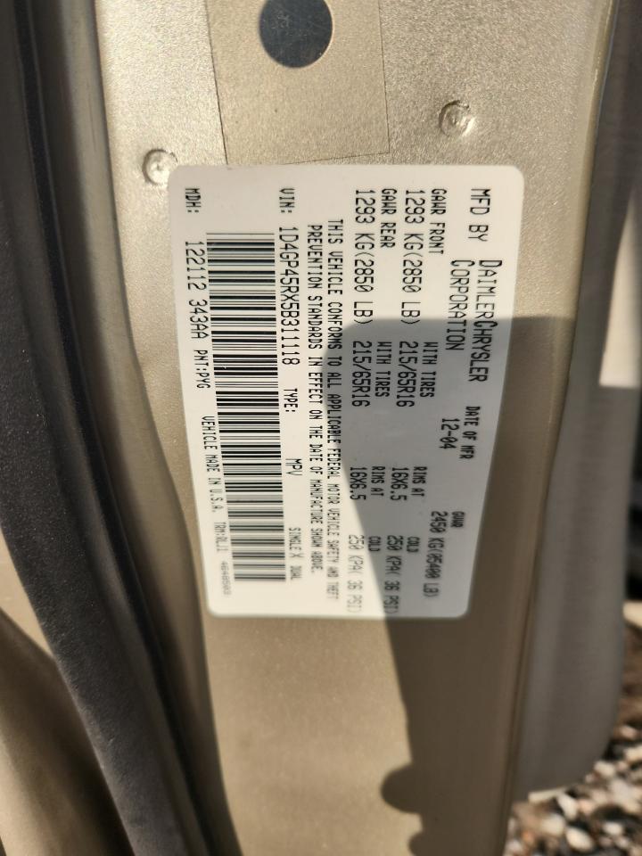 2005 Dodge Caravan Sxt VIN: 1D4GP45RX5B311118 Lot: 69861705