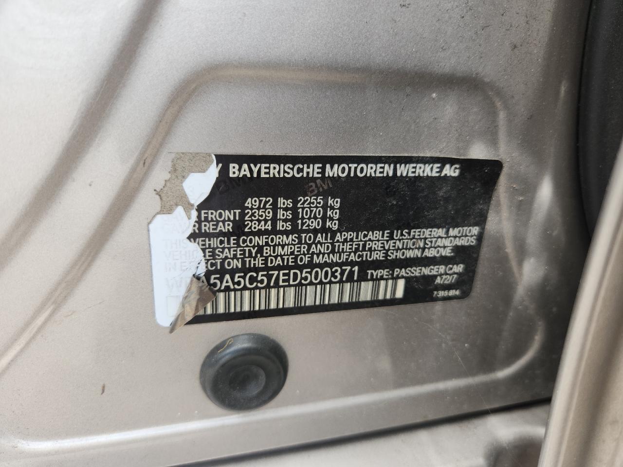 2014 BMW 528 I VIN: WBA5A5C57ED500371 Lot: 67976375