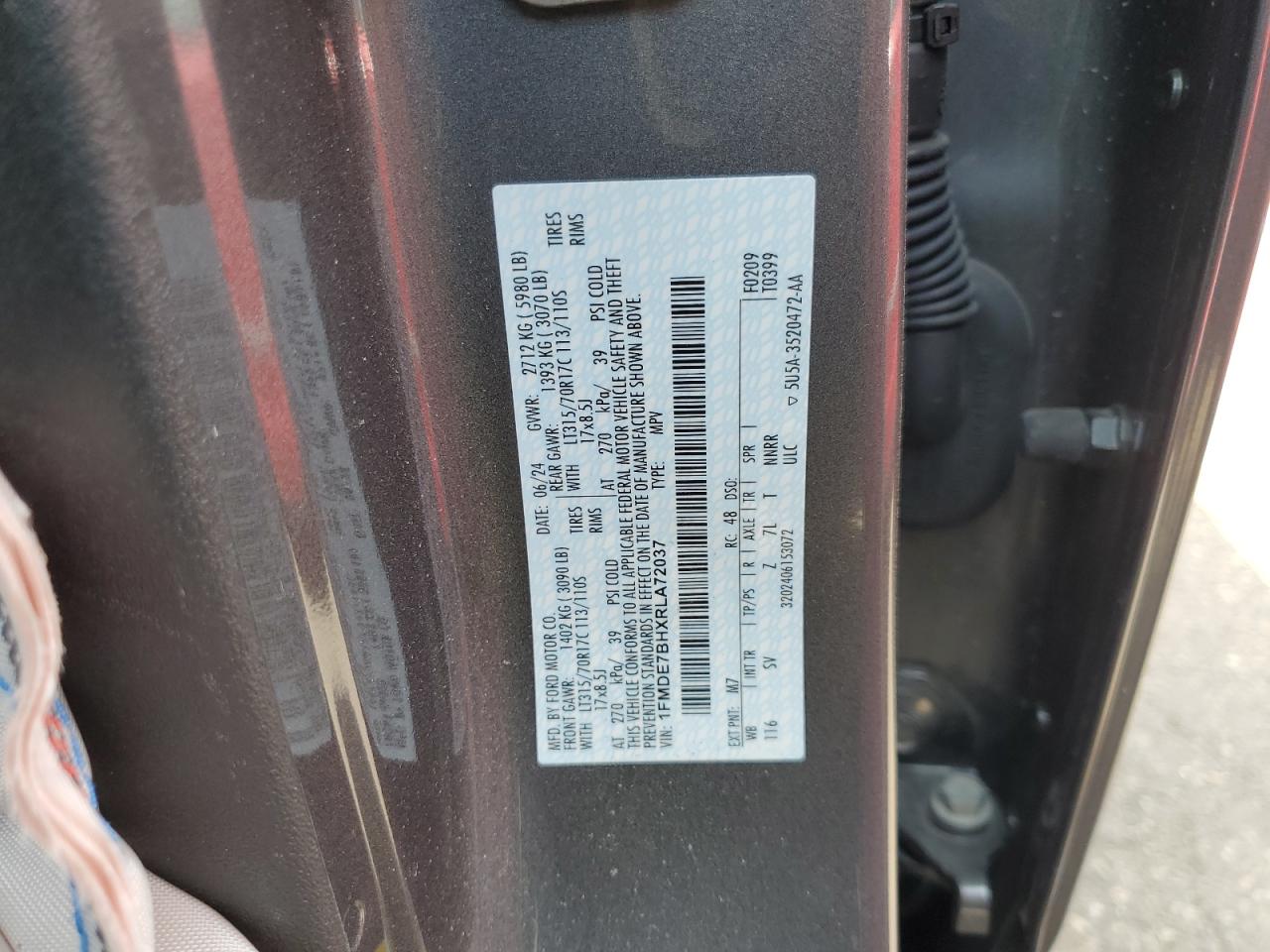 2024 Ford Bronco Big Bend VIN: 1FMDE7BHXRLA72037 Lot: 68226705