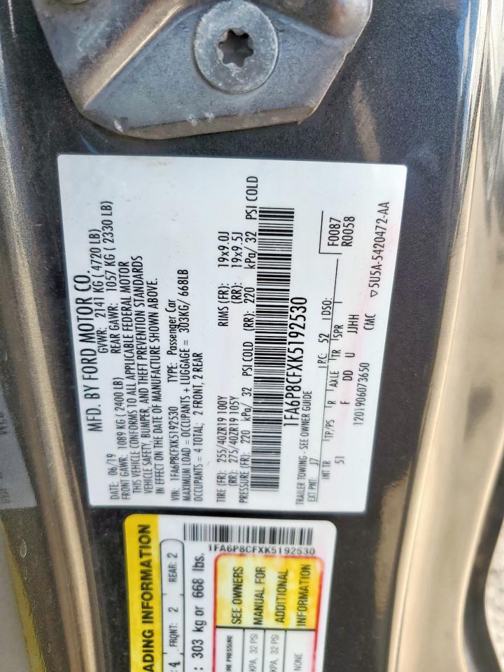 2019 Ford Mustang Gt VIN: 1FA6P8CFXK5192530 Lot: 68644825