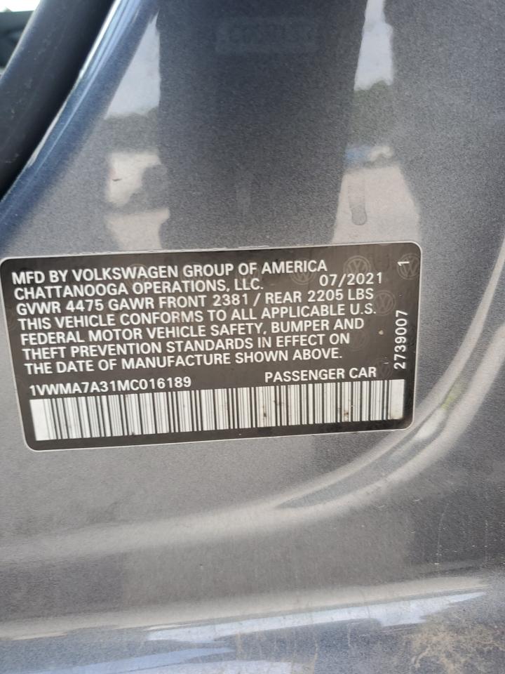 2021 Volkswagen Passat R-Line VIN: 1VWMA7A31MC016189 Lot: 70275265
