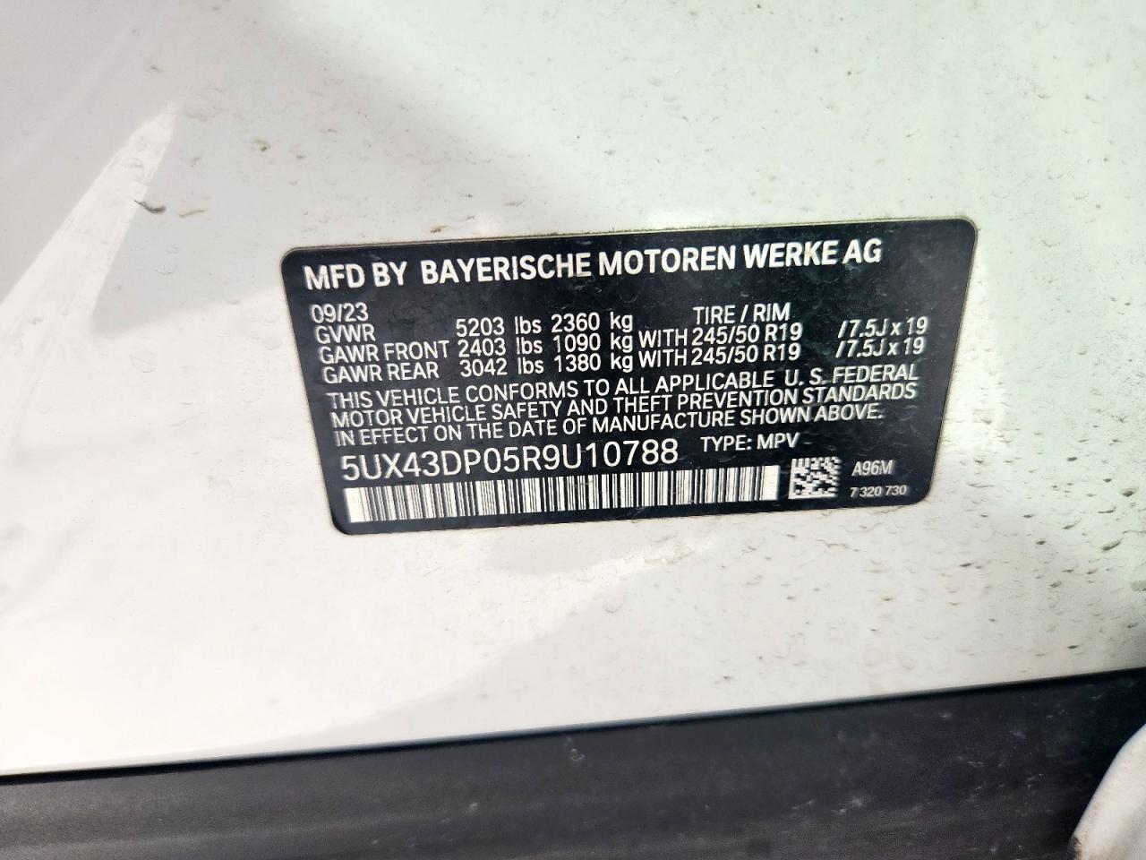 2024 BMW X3 Sdrive30I VIN: 5UX43DP05R9U10788 Lot: 69663395