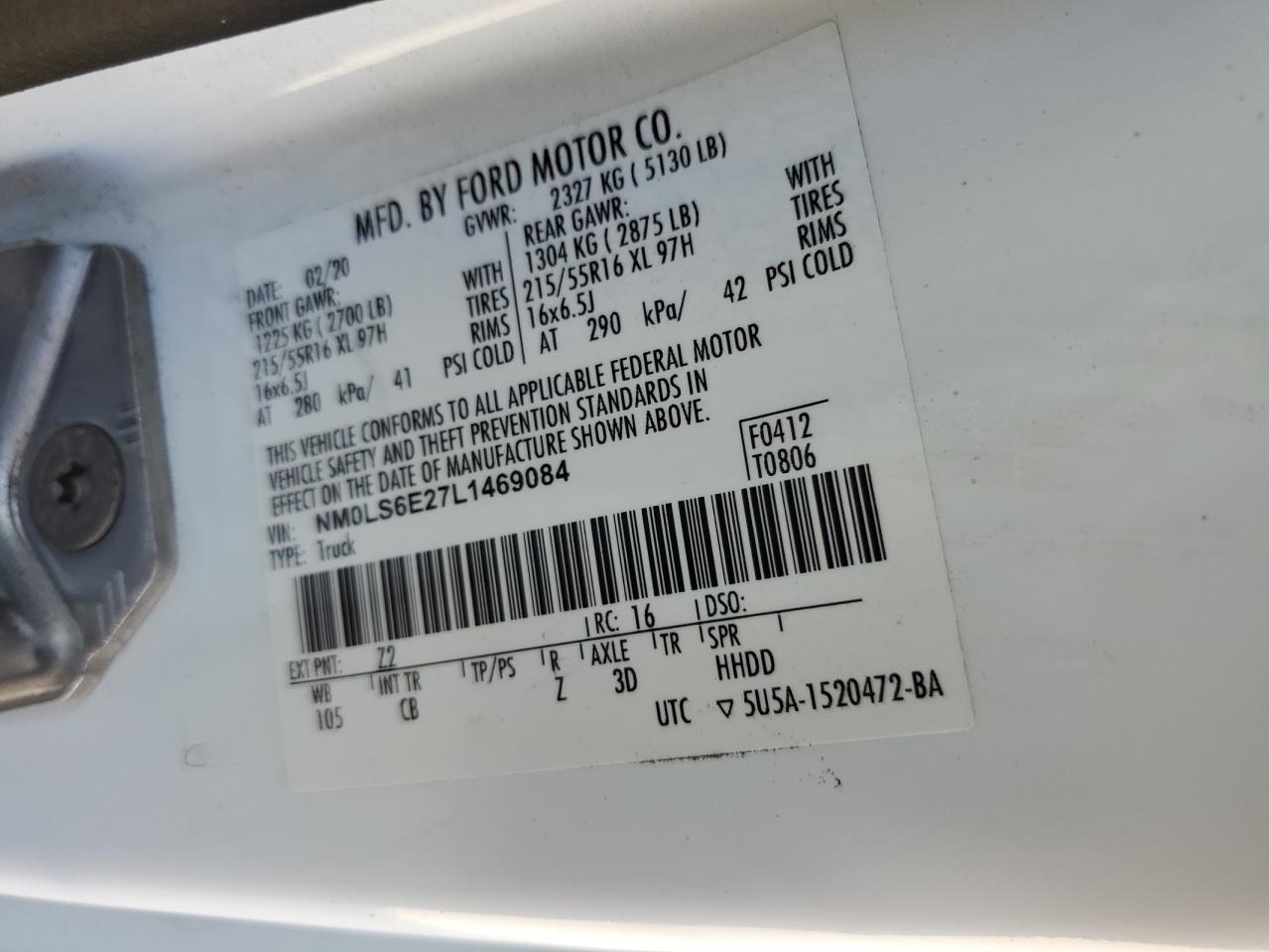 2020 Ford Transit Connect Xl VIN: NM0LS6E27L1469084 Lot: 69414225