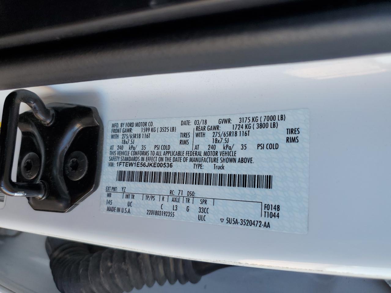 2018 Ford F150 Supercrew VIN: 1FTEW1E56JKE00536 Lot: 70933395