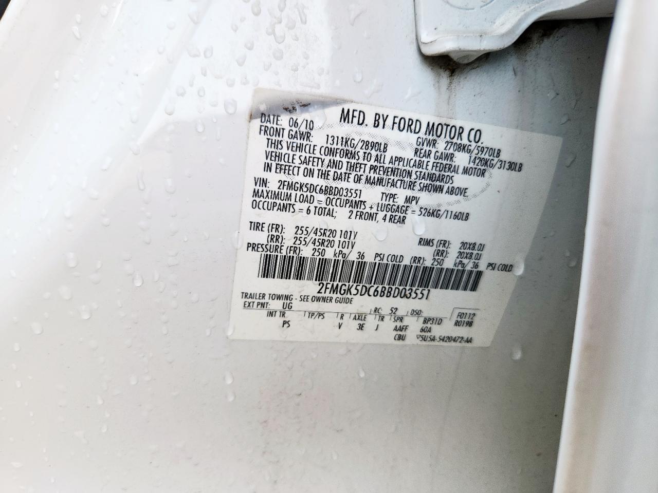 2011 Ford Flex Limited VIN: 2FMGK5DC6BBD03551 Lot: 70389665