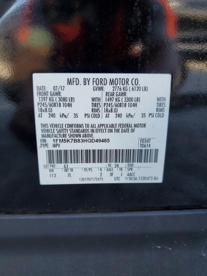 2017 Ford Explorer VIN: 1FM5K7B83HGD49485 Lot: 66995495